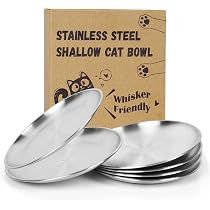 8-Pack Stainless Steel Cat Bowls - Shallow Whisker-Friendly Dishes With Non-Slip Silicone Base, 6.7 Inch Wide Food & Water Bowls