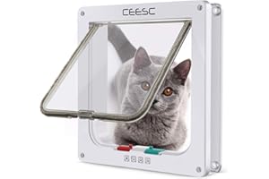 CEESC Cat Flap Door Magnetic Pet Door With 4 Way Lock for Cats, Kitties and Kittens, 3 Sizes and 2 Colors Options (M: 7.56"(W) x 7.87"(H) x 2.17"(D), White)