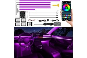 TWETIZ Acrylic Interior LED Strip Light for Car with Wireless APP, RGB 14 in 1 with 175 inches 593 LEDs Fiber Optic Ambient Lighting Kits, 16 Million Colors Sync to Music Function LED Strip for Car
