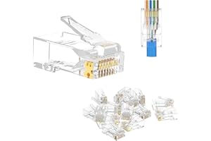 VCE RJ45 Connector Pass Through Cat6 25 Pack, Ethernet RJ45 Plug Gold Plated for Cat6/Cat5/Cat5e UTP Solid & Stranded Network Cable