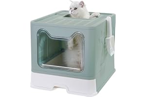 Pawsayes Toilette per gatti, Lettiera per gatti pieghevole con coperchio lettiera chiusa, scomparto inferiore rimovibile per una facile pulizia XXL
