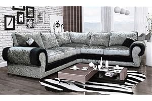 HHI Black/Silver Mixed Corner sofa Crushed Velvet Sofas (Corner Sofa) - Corner sofas Sofa settee for garden - Sofas and couches - Corner Couch