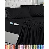 Utopia Bedding Sheet Set 4 Pieces, Black, 180 x 200 cm | Fitted Sheet with Pockets, Flat Sheet and 2 Embroidered Pillowcases