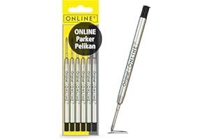 Recharges stylo à bille 6x de ONLINE, convient à Parker etc I Trait M I Standard international I Indélébile I Recharges universelles longueur 9,8 cm I Pour l'école, le bureau I Couleur Noir