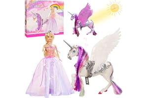 Yellow River 2023 Rainbow Braided Hair Unicorn Princess Doll Playset, 12" Fashion Fairy Tale Doll, Color Change White Unicorn Toy Doll with Horse Mane Brush, Unicorn Gift for Girls