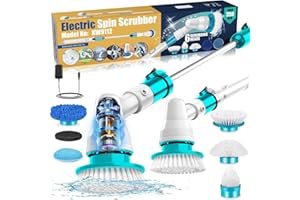 YURDOCA Electric Spin Scrubber, Cordless Cleaning Brush with Long Handle and 3 Replaceable Brush Heads Shower Scrubber for Bathroom Tub, Floor, Tile, Kitchen, Car Wash