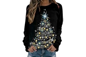 HAQUOS Weihnachtspullover Damen Led - Druck Baumwolle Weihnachtspulli Lustig Rudolph Rentier Cartoon Drucken Oberteil Weihnachtsparty Oberteile Weihnachtspulli Teenager Mädchen Damen Löwenzahn Sweatshirt