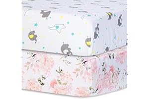 ‎BIMOCOSY Bimocosy Baby Spannbettlaken Kinder Spannbetttuch 2er Pack, 70 x 140 cm Baby Spannbetttuch für Mädchen, Weich Mikrofaser Spannbettlaken für Babybett Kinderbett (Blumen)