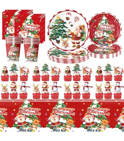 69 Pièces Vaisselle De Fête Noël,Assiettes Carton Jetable