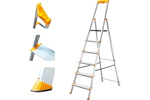HOSTRÖM Escabeau 6 marches en Aluminium, Escabeau Pliable sécurisé, Porte-Outils, Marches Extra-Large 12cm, Usage Domestique et Pro, Garantie 5 Ans