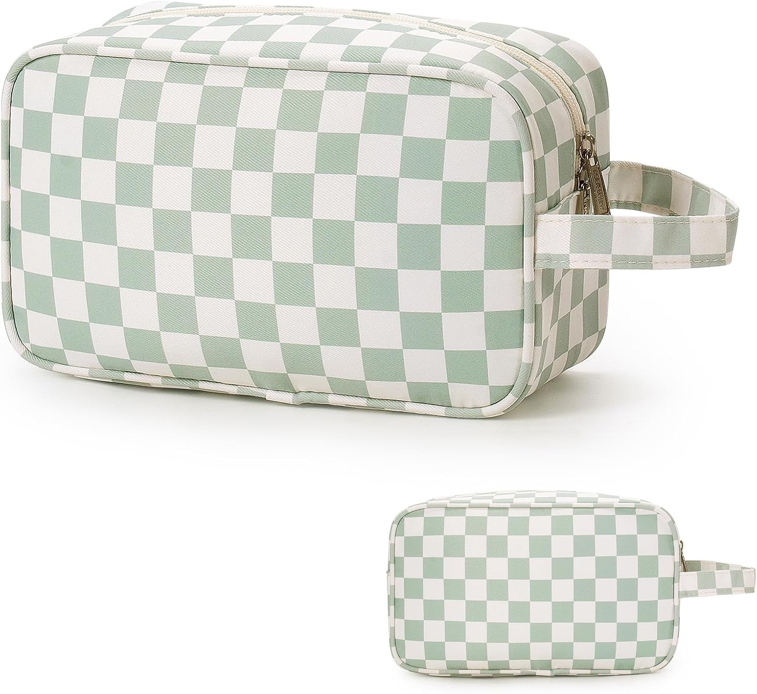 Travel Toiletry Wash Bag for Women Traveling Dopp Kit Makeup Bag Organizer for Toiletries Accessories Cosmetics (Mint Green Checkerboard)