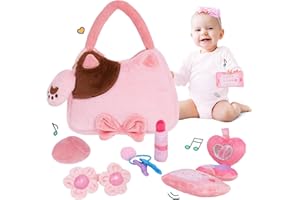 OUOZZZ Jouets pour Bébé Fille-Sac Cosmétique Patte de Chat en Peluche, Jouet en Peluche avec Son, Jouet Sensoriel, Cadeau pour Bébé pour Filles de 1 2 3 Ans, 22 cm