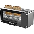 Crownline 2-Slice Glass Toaster, Extra-Wide Slot, 7 Browning Levels, Auto Pop-Up, Bagel & Defrost Modes, Cancel Function, 1000-1260W, Stainless Steel, Removable Crumb Tray | TR-274