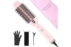 Tresses Touch 1.77 Inch Thermal Brush, Round Heated Hot Brush Blowout Ionic, Curling Brushes for All Hair, 2 Temperature Setting, Universal Voltage for Travel, Dual PTC, Not for Blow Drying, Pink