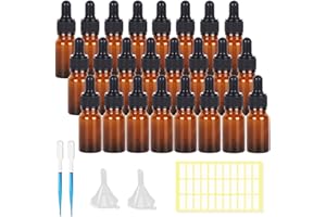 SuQurtom 24Pcs Amber Glass Dropper Bottles, 10ml Glass Dropper Bottles with Dropper Pipettes, Empty Glass Bottles Refillable Sample Container for Essential Oil, Perfumes, Chemical Liquid