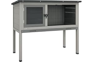 PawHut Wooden Guinea Pig Hutch, Small Animal Cage w/Tray & Roof, Grey