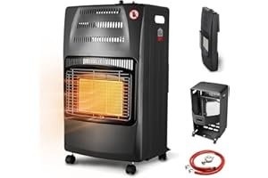 Wintem - Stufa a Gas Richiudibile 4200W con 3 Livelli di Riscaldamento, Accensione Piezoelettrica e Vano Porta-Bombola da 15Kg, Compatta e Facile da Riporre (Nera)