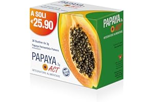 LINEA ACT Papaya Act, Integratore Alimentare in Polvere a base di 100% Papaya Fermentata in polvere di origine biologica e senza OGM - 1 Confezione da 30 bustine