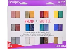 Sculpey Polyform Soufflé & Sculpey Premo Premium, arcilla polimérica para hornear, juego de 24 colores únicos, no tóxico, 12 libras, ideal para hacer joyas, vacaciones, bricolaje, medios mixtos y más,