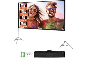 VEVOR Projector Screen with Stand, 120 inch 16:9 4K 1080 HD Outdoor Movie Screen with Stand, Wrinkle-Free Projection Screen with Tripods and Carry Bag, for Home Theater Cinema Backyard Movie Night
