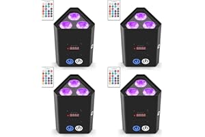 PUZILOZA 4 unidades 54W RGBWA+UV led par foco batería recargable luces de discoteca con APP/DMX-(6/8/10CH)/mando a distancia/2.4 Ghz luz fiesta para DJ ktv bar boda cumpleaños（Inventario alemán）