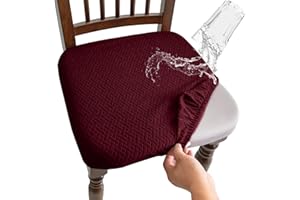 Mosayt Juego de 4 Fundas para sillas de Comedor, Elásticas Ajustables Fundas Sillas Impermeables Jacquard Geométrico, Desmontable, Funda Sillas Comedor, Oficina,Jardín, Cocina, (Burdeos, 4 Piezas)