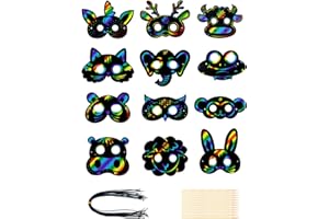 WILLINGOOD 24pcs Tier Masken Kratzbilder für Kinder, Scratch Crafts Kinder Set mit Bändern Kratzstift, DIY Handwerk Masken zum Basteln für Geschenk Kindergeburtstag Spiele Party Mitgebsel Fasching Deko