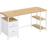 VASAGLE Desk, with 3 Shelves, 2 Drawers, 63 x 60 x 76 cm | Computer Table, Office Table, Modern Style, Natural Oak and Matte