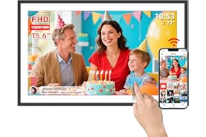 DXMART Cadre Photo Numérique FRAMEO 15,6 Pouces Extra Grand WiFi avec Écran Tactile IPS HD 1920 x 1080 de 32 Go Montage sur Bureau et Mural Partagez instantanément vos précieux moments avec l'application