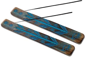 HANDY KALA Wooden Incense Stick Holder – Handmade Incense Stick burner painted by Artisans – Ideal for Aromatherapy, Meditation, Yoga – Ornamental piece for Home, Office Decor - Pack of 2 (Blue)