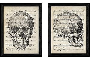 Nacnic Lot de deux feuilles vintage (tête de mort avec partition, A4). Avec cadre A4.