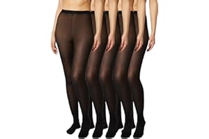 FM London confezione da 5, collant da donna, comodi, con design elasticizzato, collant neri da 40 denari