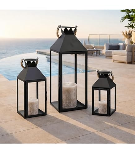 Laterne Deko Gold für Draußen: 35 cm Windlicht groß Outdoor als Balkon