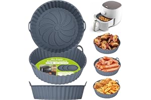 Alyvisun Moule Silicone Air Fryer, 3 Pièces Panier Moule pour Airfryer Réutilisable Friteuse à Air Chaud Plat Pot Ronde Doublure Liner pour Friteuse Air, Micro-ondes, Four (Gris)