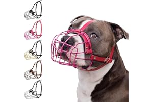 BRONZEDOG Pitbull Kaganiec dla psa, metalowa maska, Amstaff, kosz druciany, regulowany skórzany pasek, dla dużych psów (różowy)