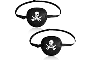 Tinoaly 2pcs Pirate Eye Patch, Skull and Crossbone Eye Patches Mask for Kids Adults Adjustable Reusable Pirate Party Favors Accessories for Halloween Costume