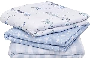 aden + anais Cuadrados de Muselina 100% algodón, paños Multiusos para bebés para niñas y niños, 70 x 70 cm, Ideal para recién Nacidos y bebés, Baby Shower, Paquete de 3, Estrella