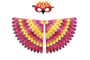 Proumhang Costume da 2 Pezzi per Bambini con Ali di Uccello per età da 3 a 8 Anni,Gufo di Uccello e Maschera di Pavone Vestito da Gufo, Maschera per Occhi e Ali di Feltro,Halloween,Stile 10