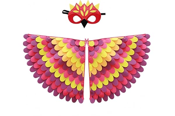 Proumhang 2 piezas de disfraz de alas de pájaro para niños de 3 a 8 años,disfraz de búho de pájaro y pavo real,máscara de ojo de fieltro para niños y niñas y conjunto de alas,Halloween