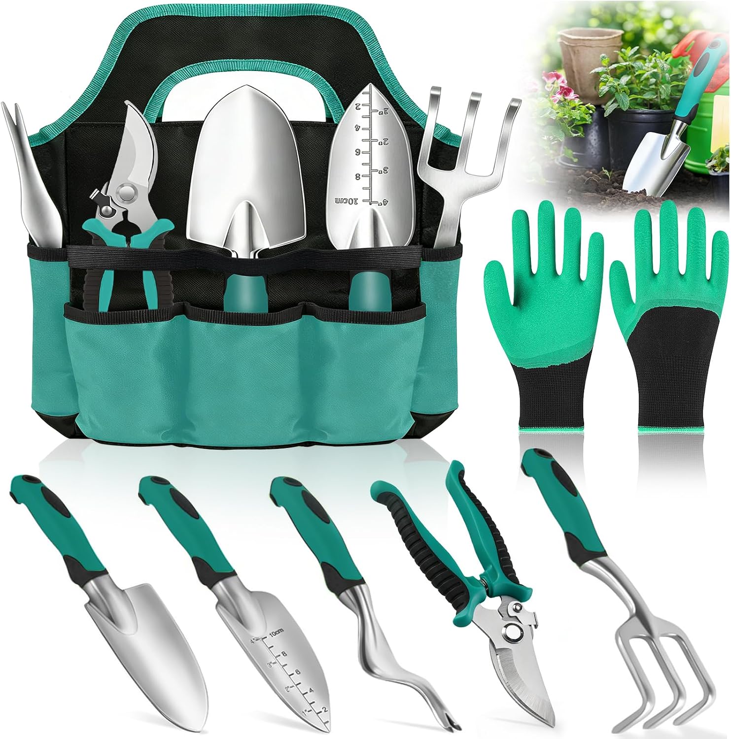 SERIONR Juego de Herramientas de Jardinería,8 Piezas Acero Inoxidable de Herramientas de Jardín,Juego de Herramientas de Jardín Resistentes,Kit Jardinería-Rgalo de Jardín Ideal para Mujeres y Hombres