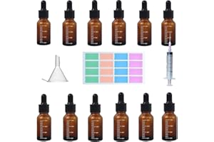 Hibisaws fiole en verre,12 X flacon pipette,Flacons et bocaux de laboratoire,Bouteilles compte-gouttes en verre brun vides,pour l'aromathérapie Gouttes Les Oreilles Huile Essentielle Bouteilles (15)