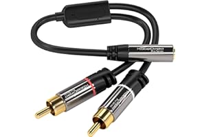 KabelDirekt – Adapter 3,5mm do RCA 0,2m (adapter 2× męska końcówka RCA do żeńskiej końcówki 3,5 mm) – PRO Series