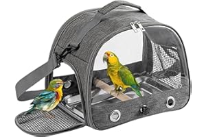 Gxdamxz Vogelkäfig, Vogel Transportbox mit Holzstab & Tablett für Wellensittich/Sittiche/Kleintiere, Bird Transport Box, Grau
