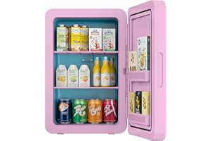 REBONIQUE Mini Kühlschrank, 22L/30 Dosen Kleiner Kühlschrank mit Kühl- und Heizfunktion, Mini-Kühlschränke mit AC+12V DC für Schlafzimmer Büros Autos, Tragbare Kühlbox für Getränke, Kosmetik, Snacks (Rosa)