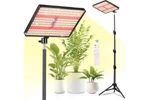 MICCYE Växtlampa LED med Stativ 286 LED Fullspektrum 25W | Varmvit & vit & röd, Timer 4/8/12 timmar, 10 ljusstyrkenivåer, 3 ljuslägen, höjdjusterbar, för golv och bordsyta