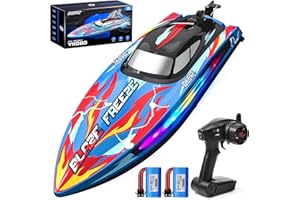 DEERC Barco Teledirigido Lancha rápida a Control Remoto para Piscina y Lago con luz LED, 20+mph, 40+ Mins, autoadrizable, para niños, Juguete acuático de Verano de 2,4 GHz