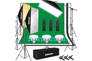 Softbox Set, Camnoon Fotostudio Licht Set mit 3 Softboxen, 3x85W 2800K-5700K Bi-Color Temperatur LED Licht, 3 Hintergrundstoff, Auslegerarm, Ständer, Tragetasche, für Produktfotografie/Live Streaming
