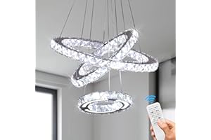 CXGLEAMING Moderne Kronleuchter-Deckenleuchte LED Kristall Deckenleuchten Pendelleuchte Dimmbare Hängelampe 3-Ring Kristall Hängeleuchte für Wohnzimmer Schlafzimmer Esszimmer Flur
