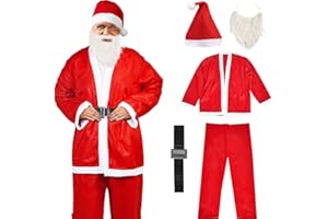 VFZILH 5-teiliger klassischer Weihnachtsmann-Anzug für Erwachsene, größenverstellbares Weihnachtsmann-Kostüm-Set für Weihnachten, Einheitsgröße, ganzes Set Weihnachtsmann-Kostüm
