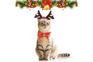 KUNGFU MALL Vestito natalizio per cani, vestito natalizio per gatti, costumi natalizi per animali domestici con papillon per cani e gatti, cappello con corna per cani e gatti, abbigliamento natalizio e accessori